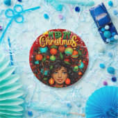 黒人女性メラニンクリスマスアフロナチュラルクイーン ペーパープレート (パーティー)