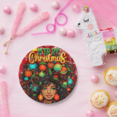 黒人女性メラニンクリスマスアフロナチュラルクイーン ペーパープレート (パーティー)