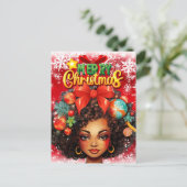 黒人女性メラニンクリスマスツリークリスマスオーナメント シーズンポストカード (スタンド正面)