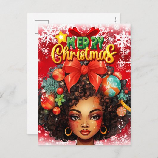 黒人女性メラニンクリスマスツリークリスマスオーナメント シーズンポストカード (正面/裏面)