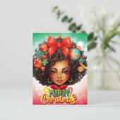 黒人女性メラニンクリスマスツリークリスマスオーナメント シーズンポストカード (スタンド正面)