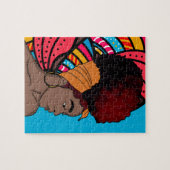 黒人女性包まれた自然毛カラフル青 ジグソーパズル (横)