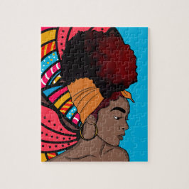 黒人女性包まれた自然毛カラフル青 ジグソーパズル