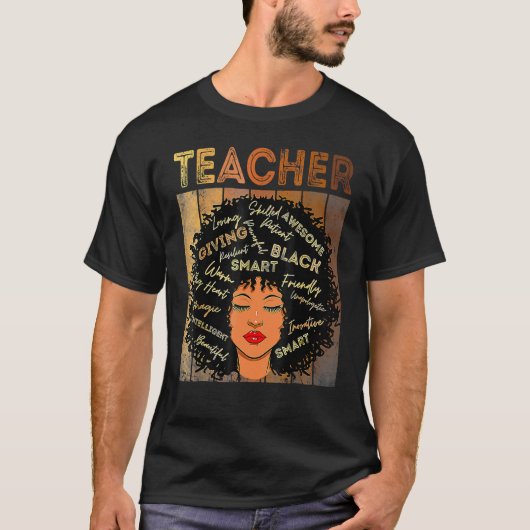 黒人女性教師 アフロ レトロ メラニン 黒人の歴史 Tシャツ (正面)