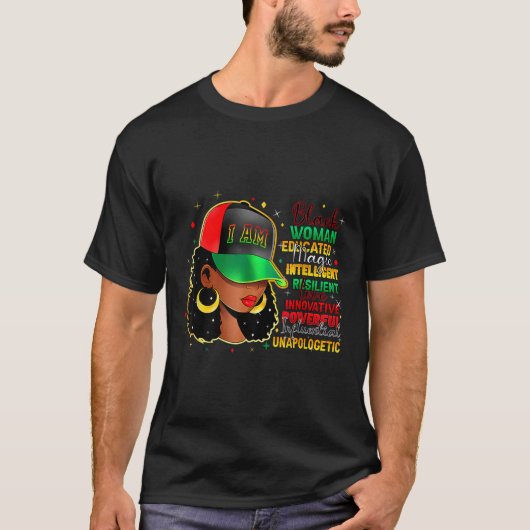 黒人女性教育魔法知性があるブラックヒスト Tシャツ (正面)
