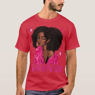 黒人女性生存者リボン乳がん生存者 Tシャツ
