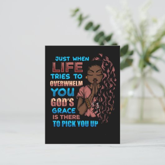 黒人女性祈りの言葉祈戦士の神へ シーズンポストカード (スタンド正面)