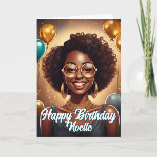 黒人女性祝誕生日風船 カード