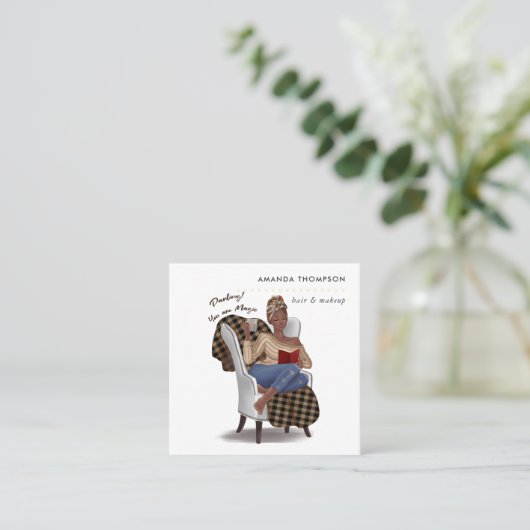 黒人女性美しいファッションスクエアビジネスカード スクエア名刺 (スタンド正面)