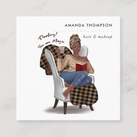 黒人女性美しいファッションスクエアビジネスカード スクエア名刺 (正面)