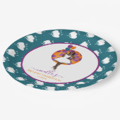 黒人女性誕生日風船&花ティール(緑がかった色) ペーパープレート (アングル)