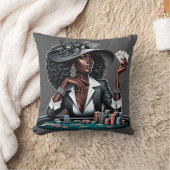 黒人女性賭博カジノカードトランプのポーカーチップスアート クッション (ブランケット)