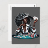 黒人女性賭博カジノカードトランプのポーカーチップスアート ポストカード (正面/裏面)