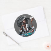 黒人女性賭博カジノカードトランプのポーカーチップスアート ラウンドシール (封筒)