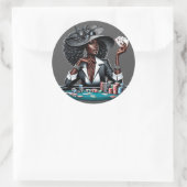 黒人女性賭博カジノカードトランプのポーカーチップスアート ラウンドシール (バッグ)