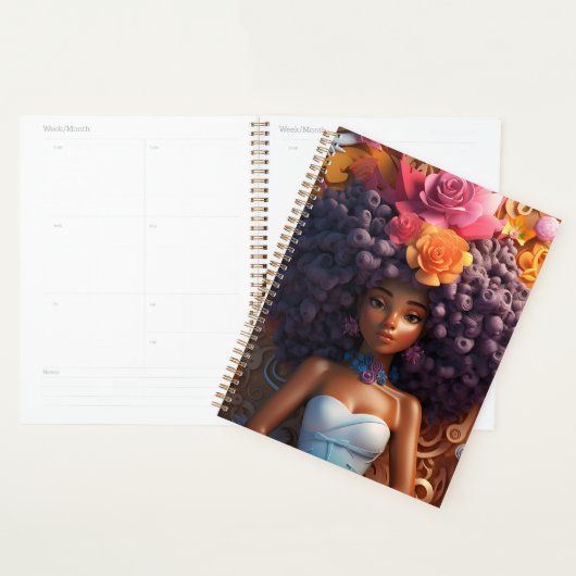 黒人女性魔法メラニン茶色の肌の女の子の花 プランナー手帳 (ディスプレー)
