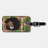 黒人女性，こんにちは夏，熱帯葉の，サンゴ ラゲッジタグ (正面横)