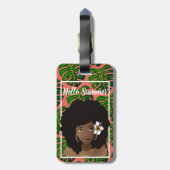 黒人女性，こんにちは夏，熱帯葉の，サンゴ ラゲッジタグ (裏面縦)