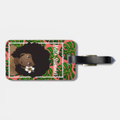 黒人女性，こんにちは夏，熱帯葉の，サンゴ ラゲッジタグ (裏面横)