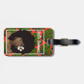 黒人女性,こんにちは夏,熱帯葉の,赤 ラゲッジタグ (裏面横)