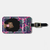 黒人女性，こんにちは夏，緑葉の女性，ホットピンク ラゲッジタグ (正面横)