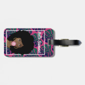 黒人女性，こんにちは夏，緑葉の女性，ホットピンク ラゲッジタグ (裏面横)