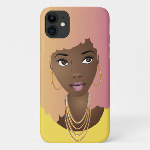 黒人女性、カラフル黄色とピンクのアフロヘア iPhone 11 ケース