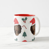黒人女性，クリスマスサンタハット，キャンディーケーン，ツリー ツートーンマグカップ (正面右)