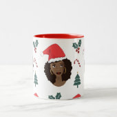黒人女性，クリスマスサンタハット，キャンディーケーン，ツリー ツートーンマグカップ (中央)