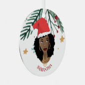 黒人女性,クリスマスレッドサンタハット,木,星 メタルオーナメント (正面右)