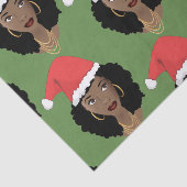 黒人女性，クリスマスレッドサンタハット，緑 薄葉紙 (詳細)