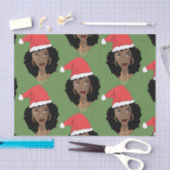 黒人女性，クリスマスレッドサンタハット，緑 薄葉紙 (クラフト)