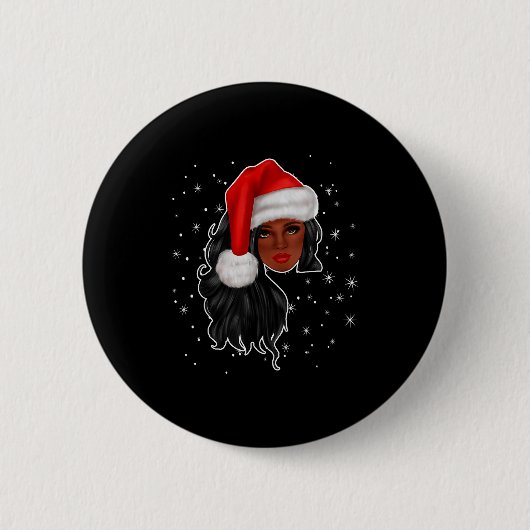 黒人女性 クリスマス サンタクロース アフリカ系アメリカ人 ファッション 缶バッジ (正面)