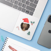 黒人女性、サンタハット、クリスマスツリー、キャンディーケーン シール (ノートパソコンとiPhone)