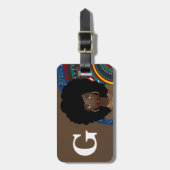 黒人女性、トライバルインスパイア、モノグラム、ブラウン ラゲッジタグ (正面縦)