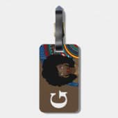 黒人女性、トライバルインスパイア、モノグラム、ブラウン ラゲッジタグ (裏面縦)