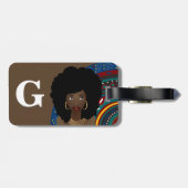 黒人女性、トライバルインスパイア、モノグラム、ブラウン ラゲッジタグ (裏面横)