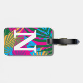 黒人女性、トロピカルカラフル葉、モノグラム ラゲッジタグ (裏面横)