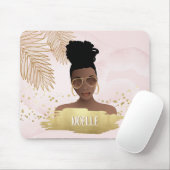 黒人女性、トロピカル葉金ゴールドズ&シェード、ピンク マウスパッド (マウス)