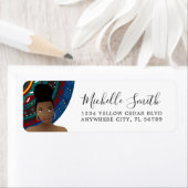 黒人女性、ナチュラルヘアトップ結び目、部族柄 ラベル (インサイチュ)