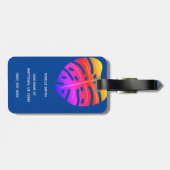 黒人女性、バブルガム、熱帯葉、ネイビーブルー ラゲッジタグ (裏面横)