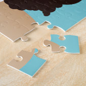 黒人女性，ピンクのバブルガム，天然毛，青 ジグソーパズル (側面)