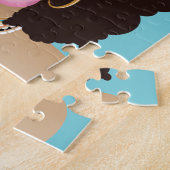 黒人女性，ピンクのバブルガム，天然毛，青 ジグソーパズル (側面)