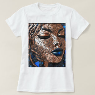 黒人女性 ブルーコッパーモザイクTシャツ Tシャツ