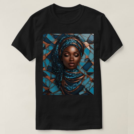 黒人女性 ブルーコッパーモザイクTシャツ Tシャツ (デザイン正面)