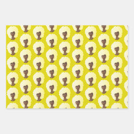 黒人女性，ブロンド・アフロナチュラルヘア，黄色 ラッピングペーパーシート