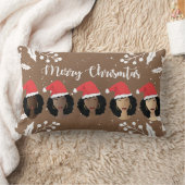 黒人女性、メリークリスマスサンタハット、ブラウン ランバークッション (ブランケット)