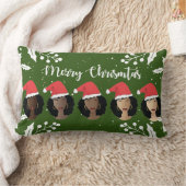 黒人女性，メリークリスマスサンタハット，緑 ランバークッション (ブランケット)