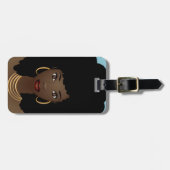 黒人女性、天然毛、青 ラゲッジタグ (正面横)