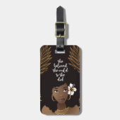 黒人女性、彼女は信じ出来る、金ゴールドと黒 ラゲッジタグ (正面縦)